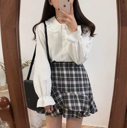 Long-Sleeved - トップス シャツ ブラウス ミディアム丈 ミドル丈 長袖 襟付き ポロカラー ストレート かわいい 綺麗め きれいめ シンプル カジュアル 上品 おしゃれ かっこいい 大人可愛い 大人女子 こなれ感 クール エレガント フォーマル 無地 トップス S M L XL 白 茶色 送料無料 個性的