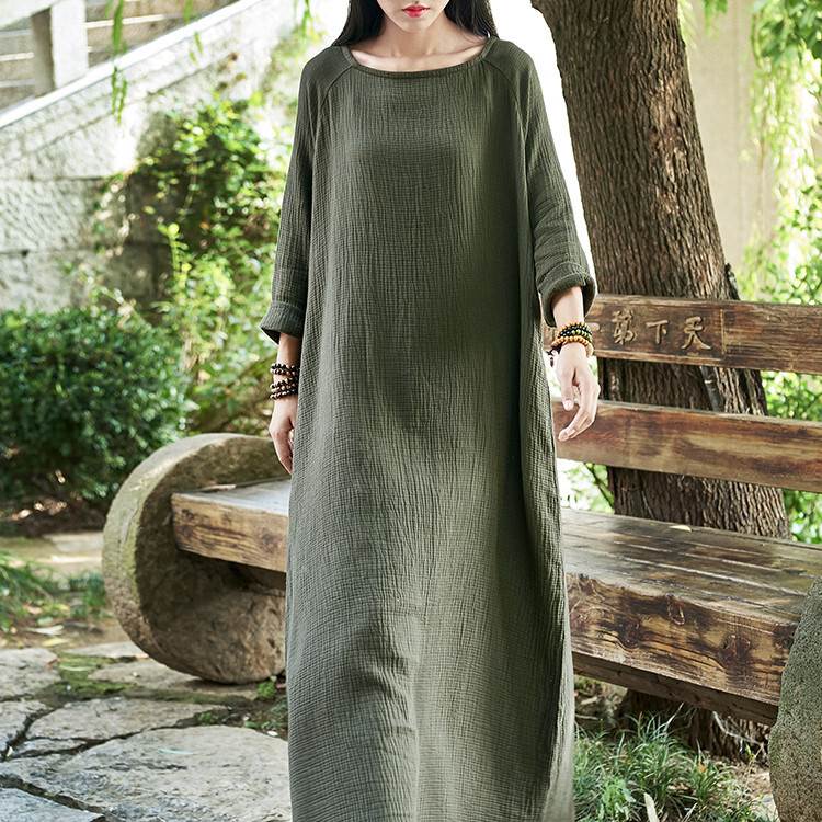 ワンピース ルームウェアワンピ ロング丈 長袖 ストレート ドロップショルダー ラウンドネック ストレート ワイド シンプルワンピ 大人..
