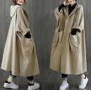 アウター コート スプリングコート ロング丈 長袖 ドロップショルダー ラグラン ノーカラー オーバーサイズ ビッグシルエット 美ライン ニュアンス 薄手 フード付き カラバリ リラックス かわいい 大人可愛い きれいめ L XL アウター シンプル カジュアル 送料無料 個性的