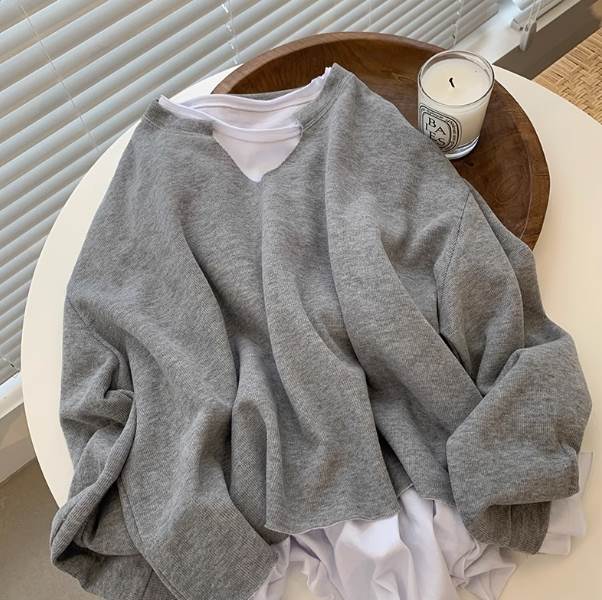 Long-Sleeved - トップス カットソー 長袖 クルーネック ドッキング デザイン オーバーサイズ ビッグシルエット 美ライン ニュアンス 切りっぱなし カラバリ かわいい 大人可愛い きれいめ シンプル カジュアル 大人 おしゃれ 送料無料 個性的 トップス 大人女子 こなれ感 ラブリー キュート