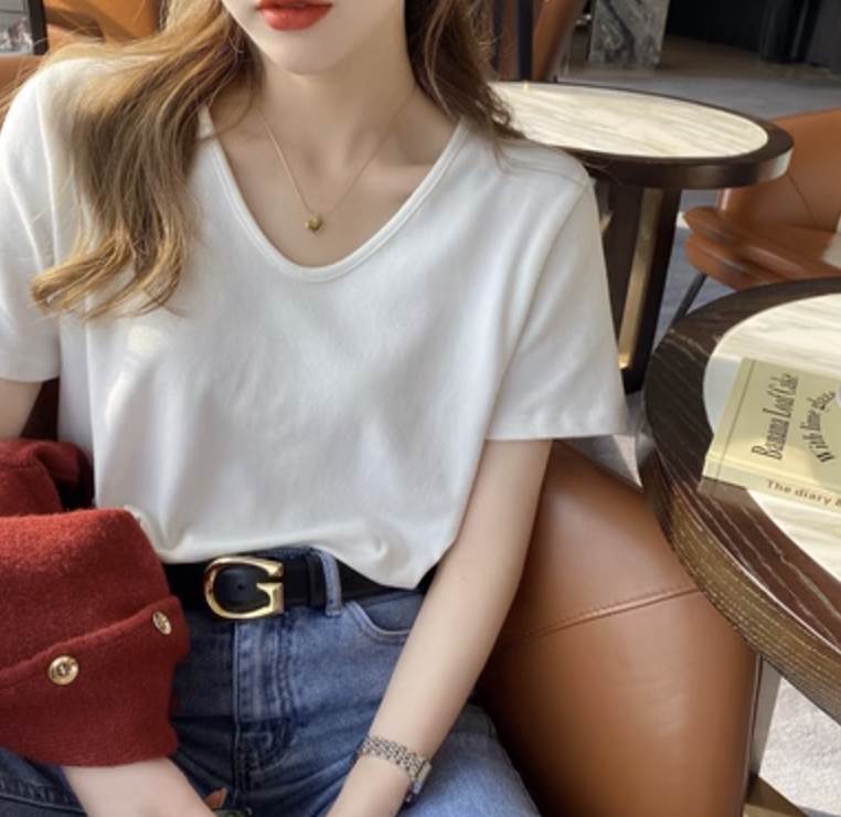 乐天商城 - トップス Tシャツ ミディアム丈 ミドル丈 袖あり 半袖 Vネック ストレート S M L XL 2XL プルオーバー かわいい きれいめ シンプル カジュアル 大人 上品 おしゃれ 大人可愛い 大人女子 こなれ感 ラフ ガーリー フォーマル フェニミン 送料無料 個性的 トップス 無地 春 夏