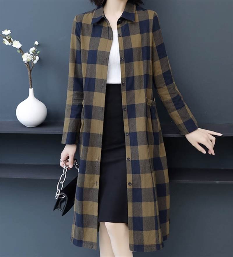 乐天商城 - トップス シャツ ブラウス ロング丈 袖あり 長袖 襟付き M L XL 2XL 3XL 4XL ストレート 前開き 綿 かわいい きれいめ シンプル カジュアル 大人 おしゃれ レトロ 大人可愛い 大人女子 こなれ感 ラフ マニッシュ ルーズ チェック柄 送料無料 個性的 トップス 格子柄 春 秋