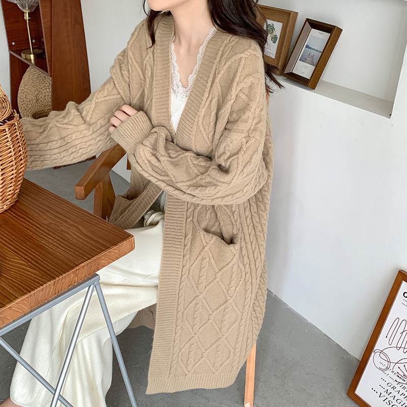 色豊富 オーバーサイズ ボタンレス コーディガン トップス カーディガン 羽織りもの S M L XL XXL ミディアム丈 ランタンスリーブ ボリューム袖 ドロップショルダー シンプル カジュアル おしゃれ こなれ感 送料無料 個性的 トップス ナチュラル ケーブル編み ロープ編み