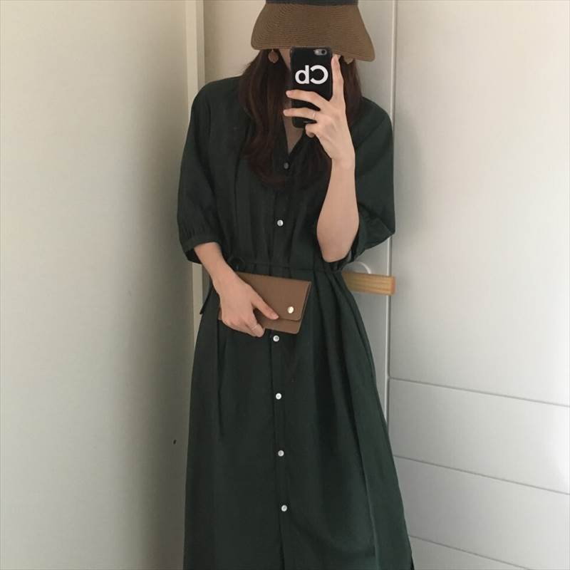 乐天商城 - ワンピース ロングスカート ワンピドレス ロング丈 ウエストリボン 存在感 長袖 S M L XL ラウンドネック ボタン Aライン 透け感 プルオーバー かわいい きれいめ シンプル カジュアル 大人 上品 おしゃれ レトロ 送料無料 個性的 ワンピース 大人女子 こなれ感 ラフ 無地 柄