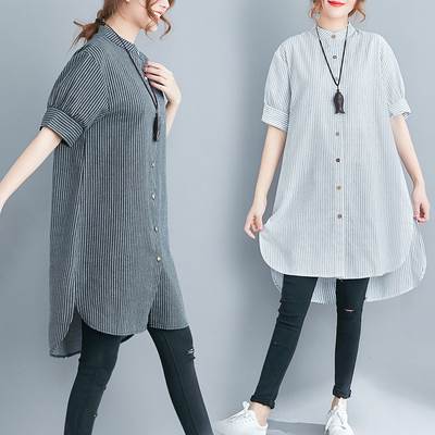 トップス ストライプシャツ ボーイフレンドシャツ 長袖 春 ミディアム丈 M L XL 2XL 黒 白 ゆる ゆったり ルーズ プルオーバー 袖あり 襟付き ワイド かわいい 大人可愛い カジュアル ストライプ おしゃれ かっこいい 送料無料 個性的 トップス レトロ 大人女子 メンズライク