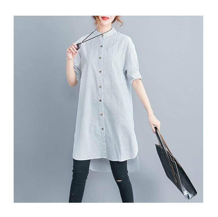 algostoreのトップス ストライプシャツ ボーイフレンドシャツ 長袖 春 ミディアム丈 M L XL 2XL 黒 白 ゆる ゆったり ルーズ プルオーバー 袖あり 襟付き ワイド かわいい 大人可愛い カジュアル ストライプ おしゃれ かっこいい 送料無料 個性的 トップス レトロ 大人女子 メンズライク｜アングル3