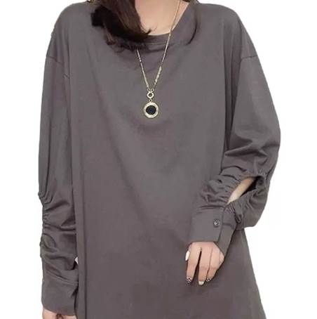 乐天商城 - トップス カットソー ラウンド丈 クルーネック ワイド デザイン オーバーサイズ S M L XL 2XL ビッグシルエット 美ライン ニュアンス カラバリ かわいい 大人可愛い きれいめ シンプル カジュアル おしゃれ 送料無料 個性的 トップス 大人女子 こなれ感 ラブリー キュート