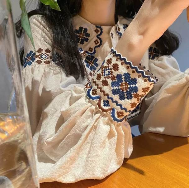 セットブラウスデニムスカート長袖ボ...