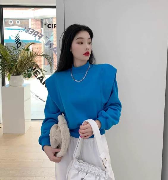 トップス プルオーバー 長袖 パワーショルダー ハイネック デザイン 美ライン ニュアンス カラバリ エディター 大人可愛い きれいめ 無地 シンプル カジュアル 大人 上品 おしゃれ トップス 大人女子 こなれ感 個性的 エレガント クール ブルー ホワイト 春 秋 冬 送料無料 algostore-10006526 algostore サンプル画像2