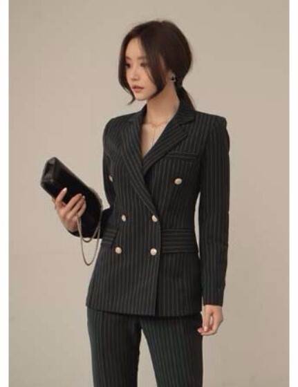 セットアップ スーツ ジャケット テーパード パンツ 送料無料 ペンシルストライプ柄 羽織 前開き レディース かわいい 大人可愛い きれいめ 上品 こなれ感 シンプル カジュアル 主役級 存在感 個性的 モダン フェミニン デート お出かけ セットアップ ブラック S M L XL XXL