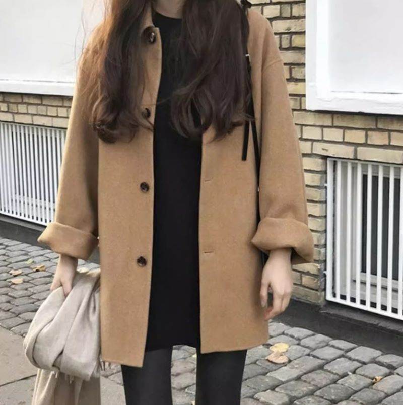 ハーフコート アウター 上着 羽織 送料無料 前開き 長袖 オーバーサイズ 厚手 レディース かわいい 大人可愛い きれいめ 上品 こなれ感 シンプル カジュアル 主役級 存在感 個性的 冬 着回し レイヤード ガーリー お出かけ S M L XL ハーフコート キャメル ベージュ ブラック