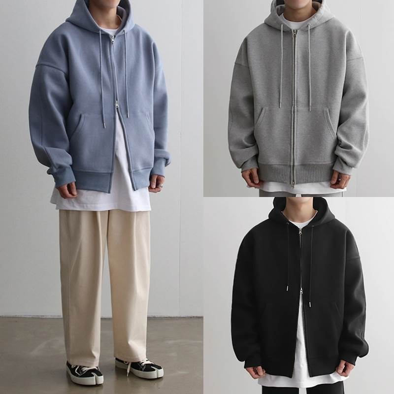 拉鏈 - パーカー フーディー アウター 送料無料 長袖 ジップアップ ポケット ユニセックス かわいい 大人可愛い きれいめ 上品 こなれ感 シンプル カジュアル 主役級 存在感 個性的 抜け感 スポーティー ラフ ルーズ 着回し お出かけ パーカー ブルー グレー ブラック M L XL 2XL