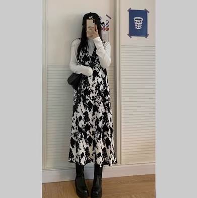 乐天商城 - ワンピース スカート ロング丈 送料無料 キャミソール プルオーバー プリント レディース かわいい 大人可愛い きれいめ 上品 こなれ感 シンプル カジュアル 主役級 存在感 個性的 モダン フェミニン デート お出かけ 重ね着 ホワイト ダークグレー ワンピース S M L XL 2XL