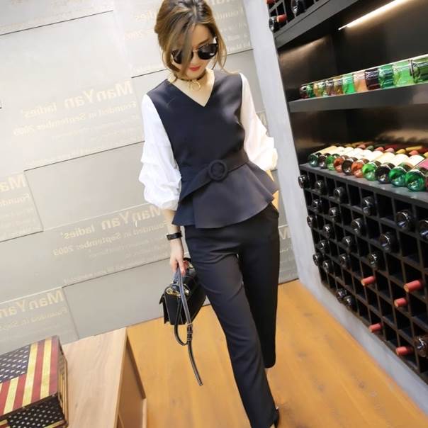 セットアップ トップス ボトムス プルオーバー 送料無料 ボリュームスリーブ Vネック クロップド パンツ ウエストマーク レディース かわいい 大人可愛い きれいめ 上品 こなれ感 シンプル カジュアル 主役級 存在感 オフィス フォーマル セットアップ M L XL 2XL 3XL 4XL