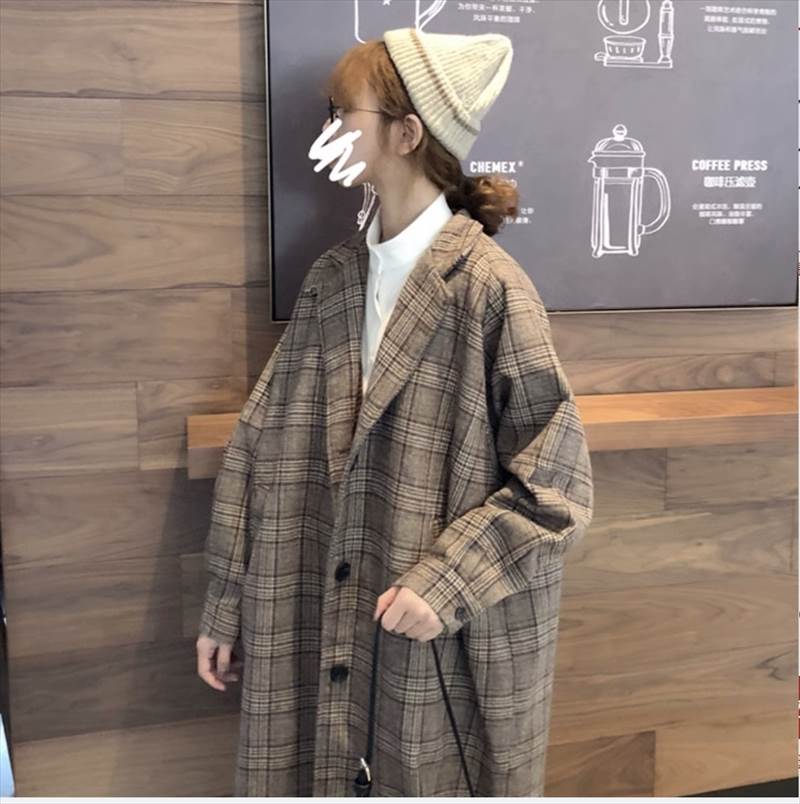 乐天商城 - コート アウター 上着 羽織 ロング丈 送料無料 前開き 長袖 オーバーサイズ 襟付き ボタン チェック柄 レディース かわいい 大人可愛い きれいめ 上品 こなれ感 シンプル カジュアル 主役級 存在感 個性的 ガーリー ラフ お出かけ コート ブラック カーキ フリーサイズ 秋 冬