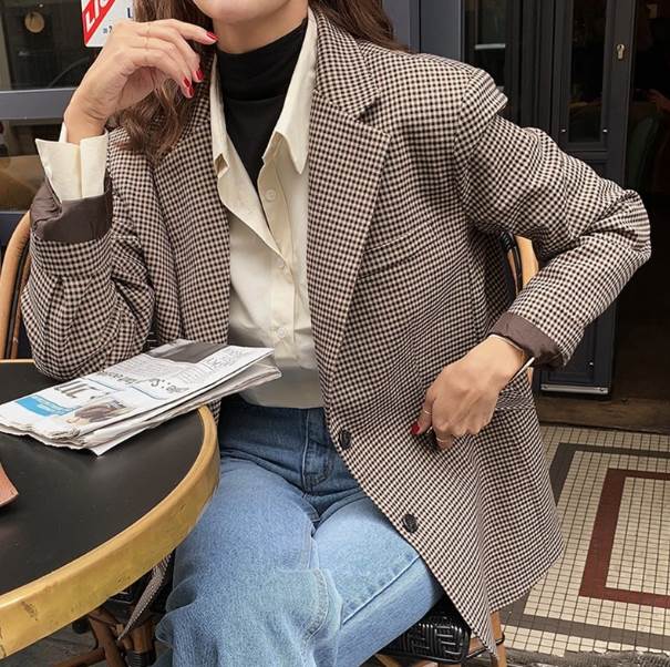 テーラードジャケット アウター ミディアム丈 羽織 上着 送料無料 前開き ポケット ボタン レディース かわいい 大人可愛い きれいめ 上品 こなれ感 シンプル カジュアル 主役級 存在感 個性的 モダン コーデ デート お出かけ テーラードジャケット S M L ギンガムチェック 2