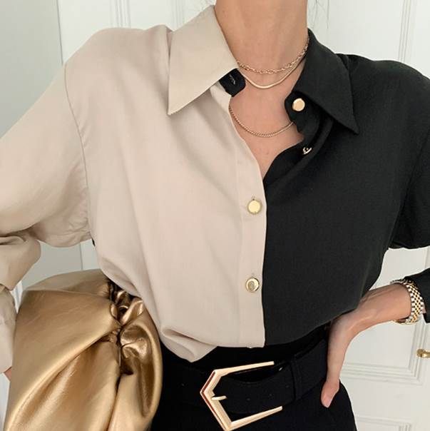 ブラウス シャツ トップス 送料無料 長袖 前開き 襟付き ボタン レディース かわいい 大人可愛い きれいめ 上品 こなれ感 シンプル カジュアル 主役級 存在感 個性的 お出かけ エレガント イベント モード コーデ ブラウス バイカラー クール マニッシュ かっこいい モテ