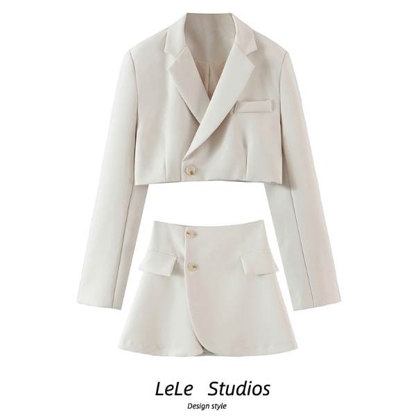 セットアップ テーラード ジャケット アウター スカート ショート丈 送料無料 ノッチドラペル 前開き ..