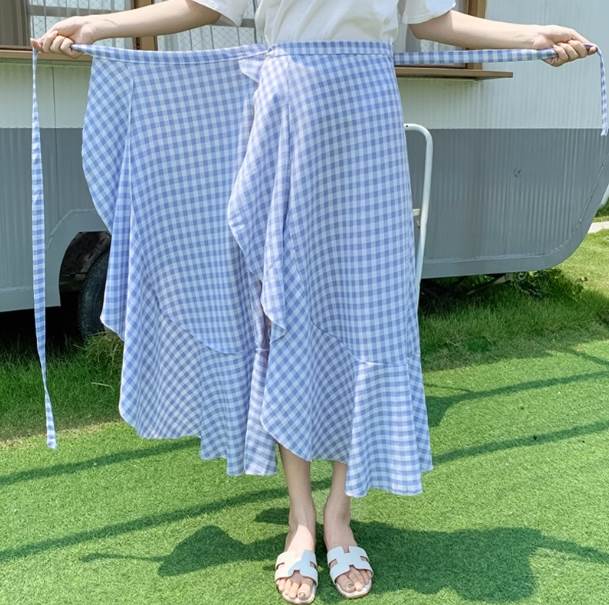 スカート ロング丈 ラップ 送料無料 ハイウエスト ギンガムチェック リボン レディース かわいい 大人可愛い きれいめ 上品 こなれ感 シンプル カジュアル 主役級 存在感 個性的 レトロ フェミニン デート OL お出かけ スカート ブルー グレー ブラック アプリコット ピンク