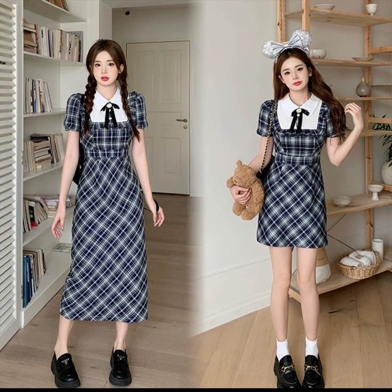 ワンピース スカート ロング丈 ショート丈 送料無料 半袖 パフスリーブ 華奢見せ ウエストマーク レディース かわいい 大人可愛い きれいめ 上品 こなれ感 シンプル カジュアル 主役級 存在感 個性的 フェミニン デート お出かけ ワンピース ブルー S M L XL 2XL 3XL 4XL