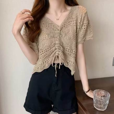 乐天商城 - カットソー インナー トップス 送料無料 かぎ針編み 半袖 レディース かわいい 大人可愛い きれいめ 上品 こなれ感 シンプル カジュアル 主役級 存在感 個性的 お出かけ S M L カットソー ベージュ オフホワイト ホワイト パープル グリーン ブルー イエロー ブラック ピンク