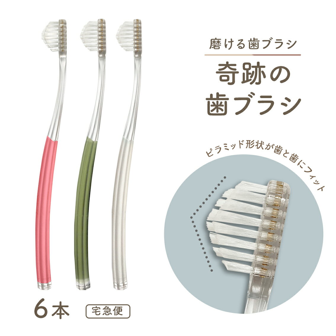 公式【送料無料】奇跡の歯ブラシ 6本セット 宅急便 簡単 磨ける ピラミッド なぞるだけ 磨き残し 歯茎 歯周病 歯並び 歯間 オーラルケア 虫歯 むし歯 歯肉炎 汚れ 口臭 ハブラシ ホワイトニング 美白 つるつる 大人用のサムネイル