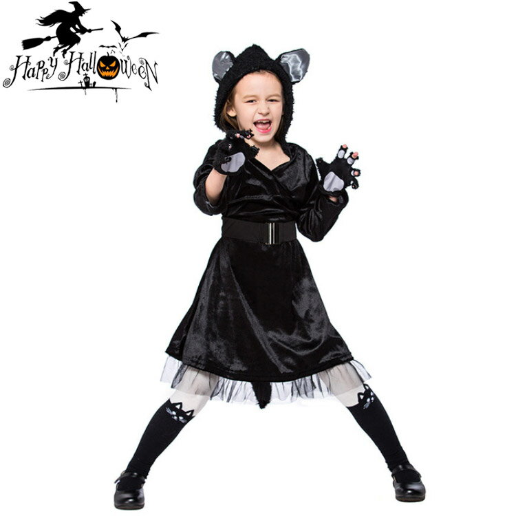 【送料無料】ハロウィン コスプレ仮装 黒猫 女の子 キッズ 子供 ネコ 猫 コスプレ衣装 コスチューム 衣装 バニーガール かわいい ゴスロリ ワンピース ねこ耳 黒 可愛いコスプレ ハロウィン仮装 ハロウィン衣装