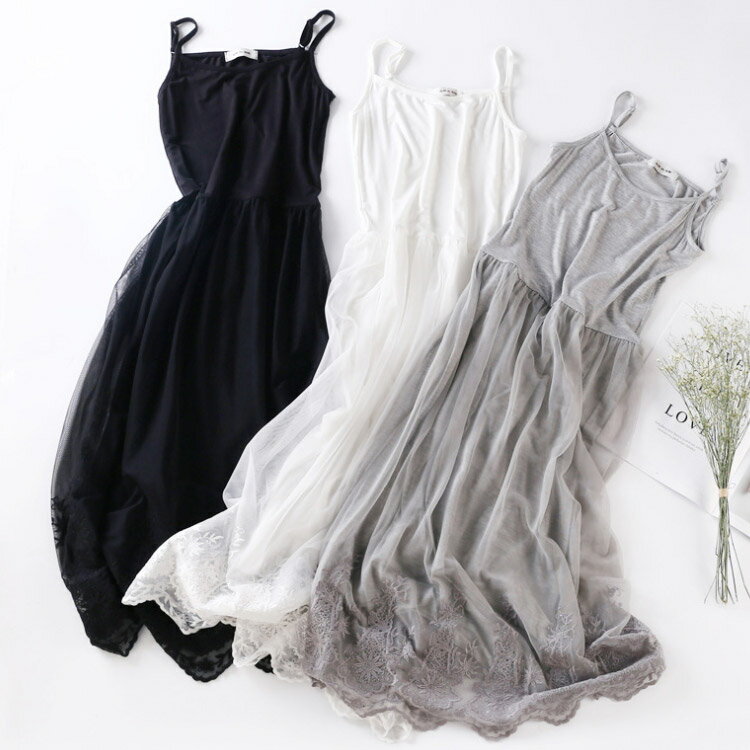 送料無料 ワンピース ロングワンピース レディース インナー ノースリーブ キャミソール 大きいサイズ シースルー 春夏秋冬 可愛い 体型カバー レース 刺繍 ノアール モダール