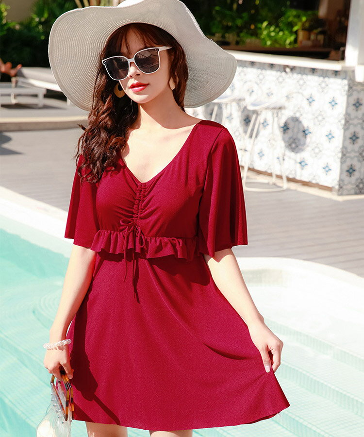 水着 大きいサイズ レディース 体型カバー ぽっちゃり ワンピース レディース パンツ一体型 フェミニン ワンピース水着 大きいサイズ 水着 カワイイ リゾート オールインワン 露出控えめ 水着 70kg-100kg 20代 30代 40代