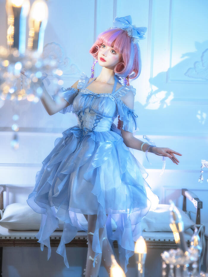 楽天Alice Dollロリータ ドレス ジャンパースカート ロリィタ ワンピース 光沢感 姫様 妖精 ゆめかわいい ゴシック 編み上げ 新作 コスプレ衣装 女性 コスチューム シャーリング クラゲ ジャンスカ Lolita 可愛い 仮装 舞台 発表会 パーティ ハロウィン ハロウィーン