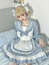 メイド服 セーラー風 セーラーワンピース セーラー服 メイドカフェ コスプレ制服 ロリータ ドレス 姫ロリ エプロン リボン ハート ボーダー襟 長袖 メイド風 ミニ丈 ロリータファッション ワンピース 可愛い キュート