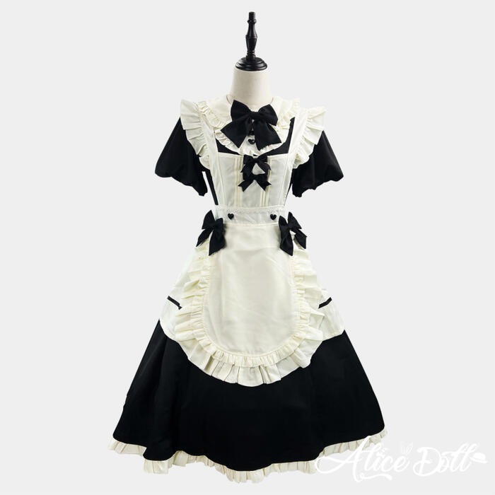 ロリータ ロング丈 メイド服 クラシック メイド ワンピース エプロン カチューシャ 付け袖 長袖 半袖 2way ドレス Lolita クラシカル ロリィタ ゴスロリ クラロリ メイドカフェ 制服 清楚 エレガント レディース かわいい 衣装 女の子 メイド喫茶