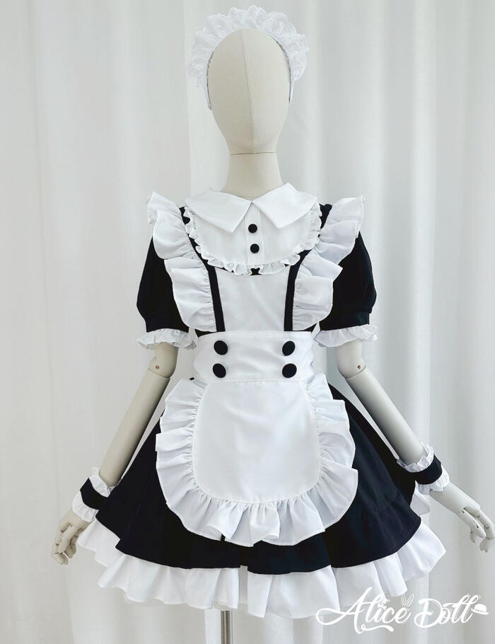 クラシカル メイド服 ワンピース エプロン カチューシャ セット コスプレ衣装 ロリータ風 ゴスロリ 甘ロリ 可愛い メイドカフェ 制服 ハロウィン イベント 撮影会 コスチューム レディース 白 黒 新入荷