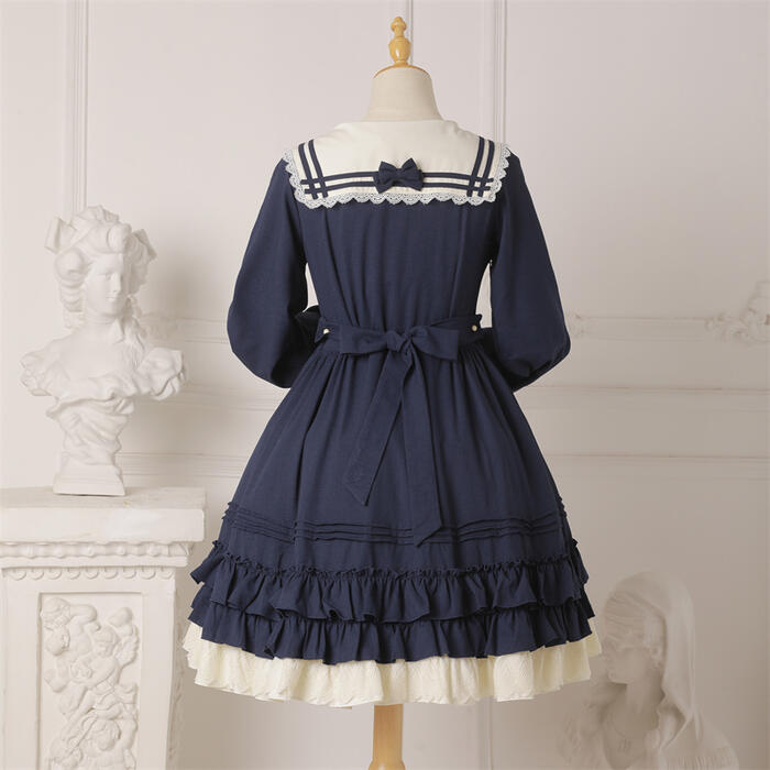 洋装 服 ガール ファッション デイリー 普段着 セーラーカラー ロリータ ワンピース セーラー服 半袖 長袖 Jk 制服 コスプレ 4色 かわいい レース 学校 リボン ロリィタ レディース 在庫限り 学院 オリジナル 3xl フリル デザイン Xs Lolita 日常