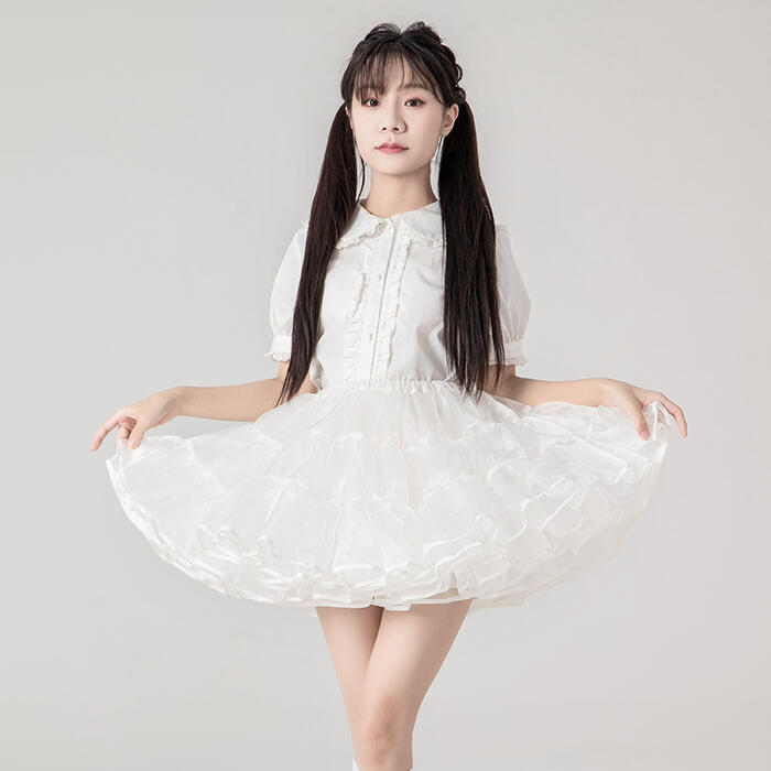 ロリィタ パニエ ミニ丈 超ミニ 35cm丈 コスプレ バレエ ダンス 衣装 白 黒 多層オ...