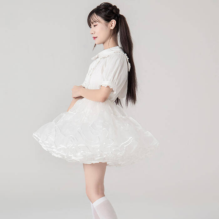 フリルいっぱい パニエ ロリィタ ゴスロリ ミニ丈 40cm丈 白 黒 大人 多層オーガン...