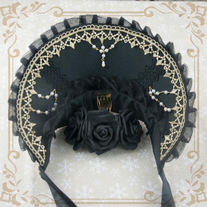 ゴシックヘッドドレス（黒レース×リボン）