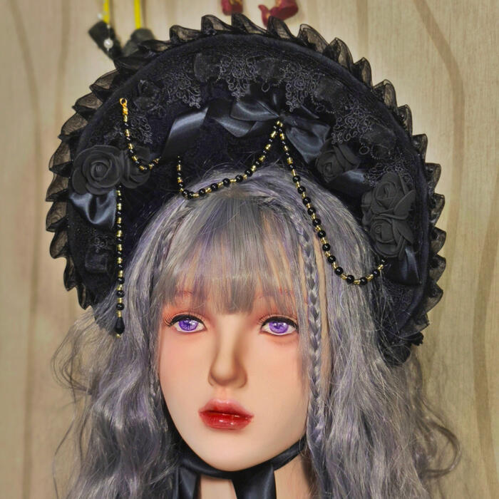 ロリータ ヘッドドレス ヘアバンド ヘッドアクセサリー ガール 猫耳 耳付き スウィート アンティーク 韓服 赤 黒 白 コスプレ