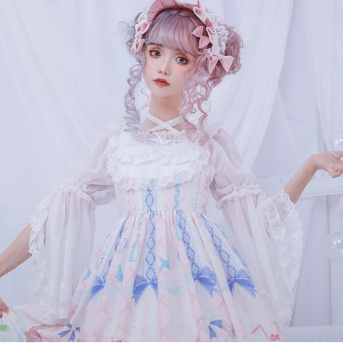 ロリータ ブラウス ゴシック レディース オフショルダー ゆめかわいい クリスマス コスプレ ハロウィン 姫袖 春 夏 ボートネック シフォン クロスリボン ロリィタ ゴスロリ ギャザー レース フリル 選べる3色 エレガント 快適