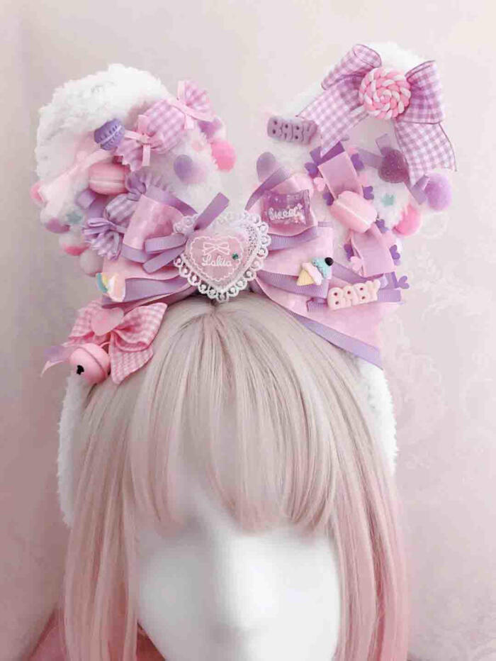 ロリータ カチューシャ うさ耳 うさぎ耳 ゴスロリ 甘ロリ ハンドメイド かわいい ヘアアクセサリー コスプレ パーティー ハロウィン ロリィタ ロリータファッション アリス イベント お茶会 お嬢様 キャンディ マカロン スイーツ リボン HD ヘドレ 多色