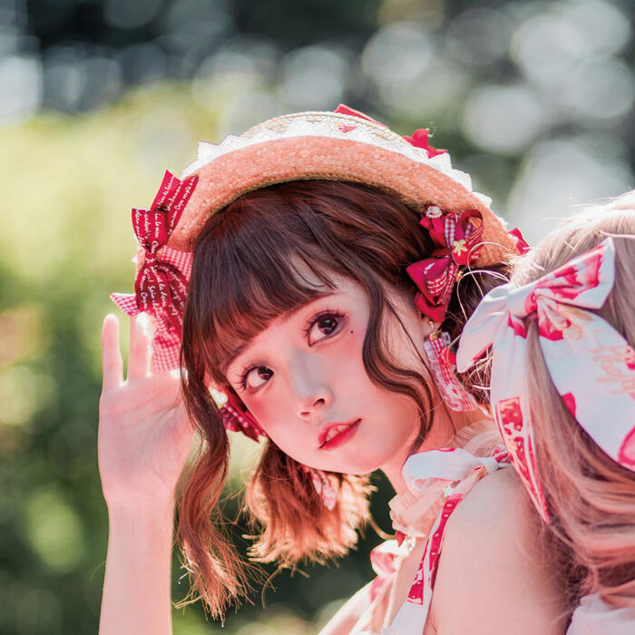 ロリータ 麦わら帽子 帽子 ヘアアクセサリー いちご 田園風 かわいい ハンドメイド 甘ロリ パーティー ハロウィン お茶会 イベント コスプレ ロリータファッション お嬢様 レース リボン ロリィタ ワインレッド HD ヘドレ
