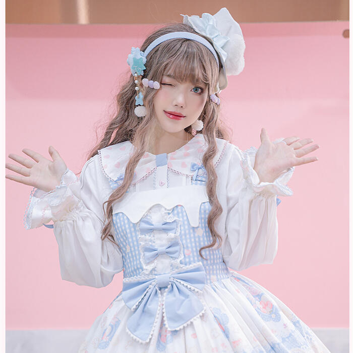 ロリータ 長袖 ブラウス 春夏 レース レディース トップス ハート柄 ホワイト パステルカラー ロリィタ Lolita甘ロリ 新作 かわいい 姫 コスプレ コスチューム 衣装 甘い スイート ゆめかわいい 可愛い フェミニン リボン フリル 乙女チック ラブリー 甘カワ その1