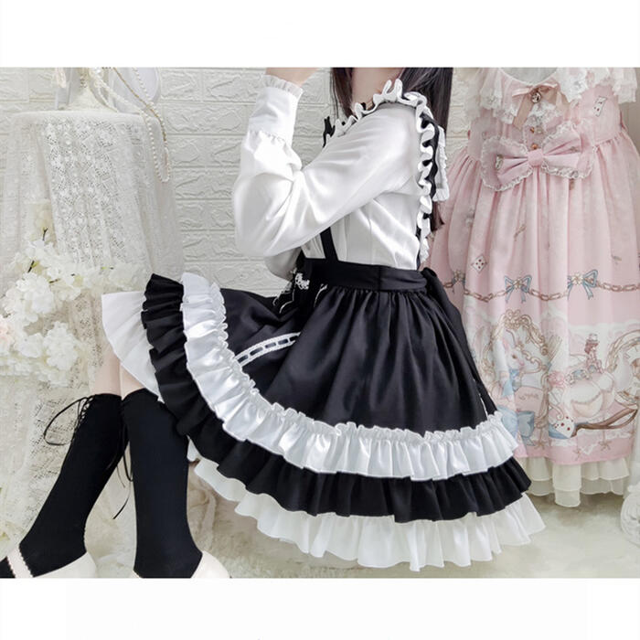 ロリータファッション 長さ調節可能 S M L Xl 新入荷 ロリータ 吊りスカート 甘ロリ ゴスロリ レディース サスペンダースカート ミニ 2層フリル レース ミニスカート パーティー 舞台 フリル Sk ラッピング不可 可愛い ロリィタ クール Lolita ハロウィン ブラック
