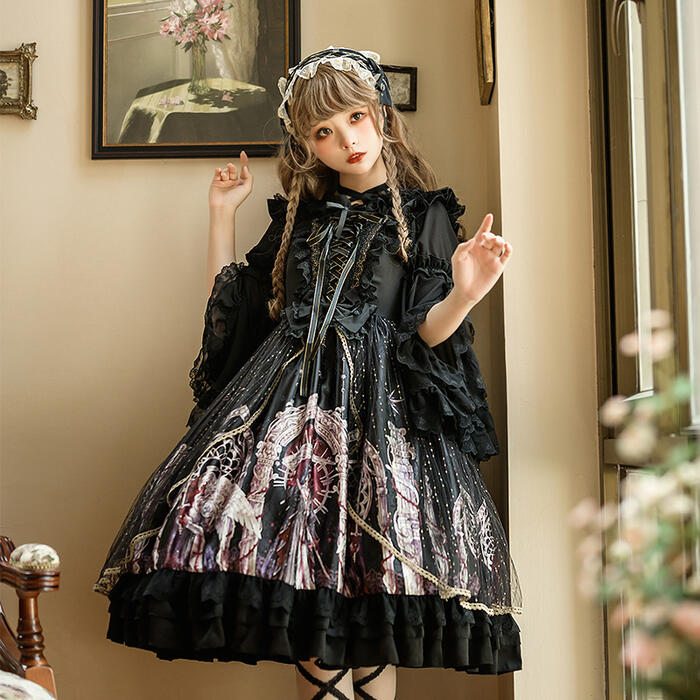 レディース ワンピース ロリータ ロリィタ Lolita ゴシック ゴスロリ お姫様 ドレス ブラック ベージュ ゆめかわいい ノースリーブ キャミソールワンピ JSK ジャンパースカート 華やか 可愛い リボン レース フレア ふんわり コスプレ ハロウィン パーティー