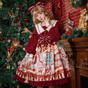 ロリータ Lolita ロリィタ ワンピース クリスマス 秋冬 甘ロリ スイート ゴスロリ かわいい ハイウエスト 長袖 OP 小熊 プリント レディース ふん...