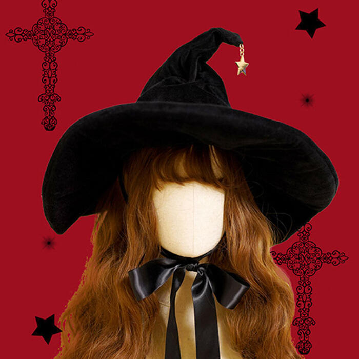コスプレ とんがりハット 帽子 ゴスロリ ハロウィン ロリータ レディース 黒ロリ 魔女 小悪魔 金の星飾り 可愛い カッコいい クール ビックハット 飾り 衣装 仮装 パーティー イベント 文化祭 学園祭 舞台 コスチューム Loilita ロリィタ 小物 女性 女の子 魔女の帽子 DIY