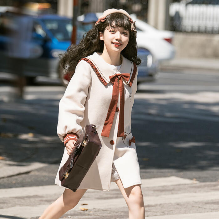 コート ロリータ アウター JK セーラー服風 秋冬 制服 Lolita テディベア くまちゃん 学園風 女子高生 クラシカル レディース 女の子 ロリィタ ミドル丈 コスプレ イベント レトロ キュート 甘ロリ 暖かい