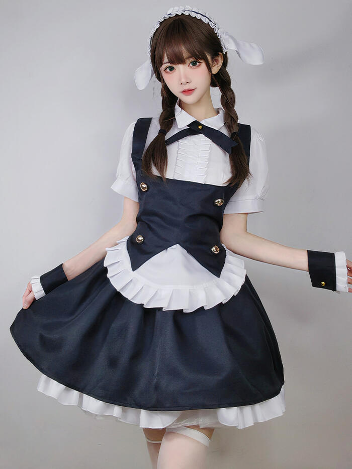 メイド服 豪華セット コスプレ うさ耳 兎 メイドカフェ 衣装 仮装 ゴスロリ かわいい 可愛い コスプレ衣装 ワンピー…