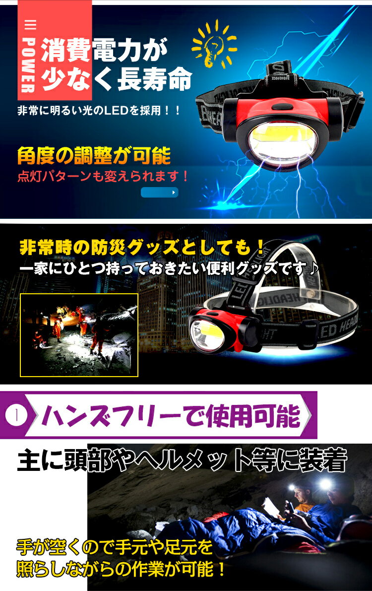 【1年保証】LED ヘッドライト ハンズフリー ヘルメット アウトドア 用品 キャンプ 雑貨 単4電池×3本 登山 懐中電灯 高輝度 ライト 夜釣り 軽量 暗所作業 作業灯 防災 業者様大歓迎! 満点レビュー♪ 庭 ad141 ギフト 防災 避難用 家電 #うちで過ごそう通販格安セール情報 楽天 通販