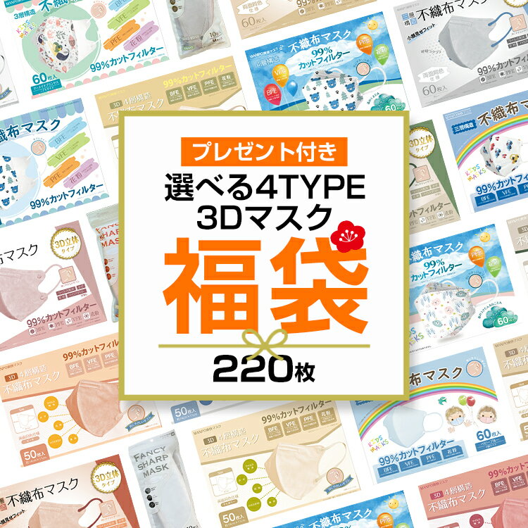 ☆2点以上クーポンで1,488円☆福袋 マスク 220枚入 不織布 3D 立体 プリーツ バイカラー 血色カラー 不織布マスク 3Dマ…